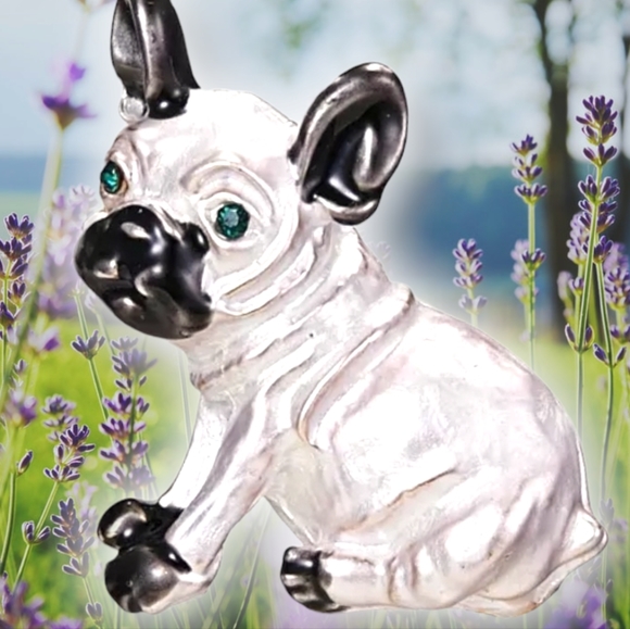 New gold plated green crystal Black-and-white pug necklace/brooch - Picture 5 of 11